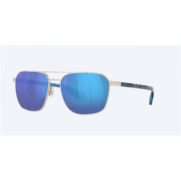 Costa Wader Brushed Silver Frame Blue Mirror Polarized Glass Lense