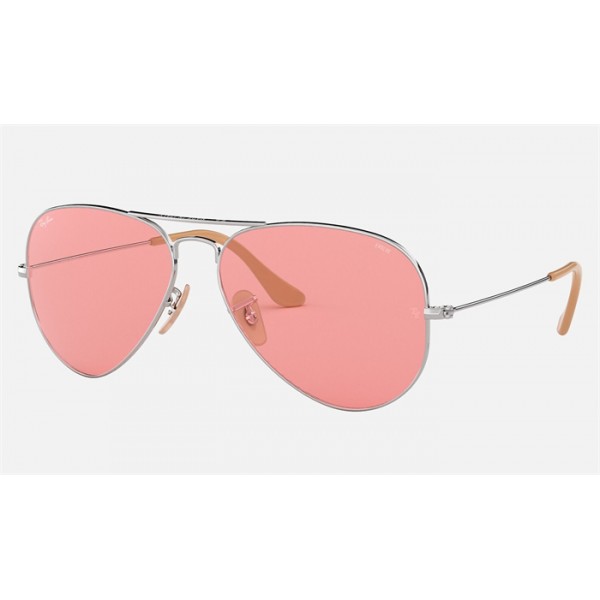 Ray Ban Aviator Washed Evolve RB3025 Pink Photochromic Evolve Silver
