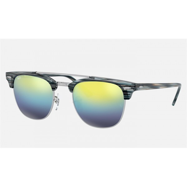 Ray Ban Clubmaster Double Bridge RB3816 Mirror And Blue Frame Blue Mirror Lens