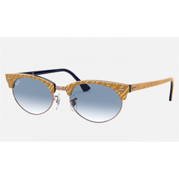 Ray Ban Clubmaster Oval RB3946 And Wrinkled Beige Frame Light Blue Lens
