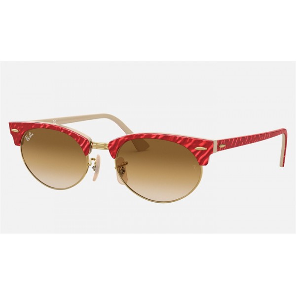 Ray Ban Clubmaster Oval RB3946 And Wrinkled Red Frame Light Brown Lens