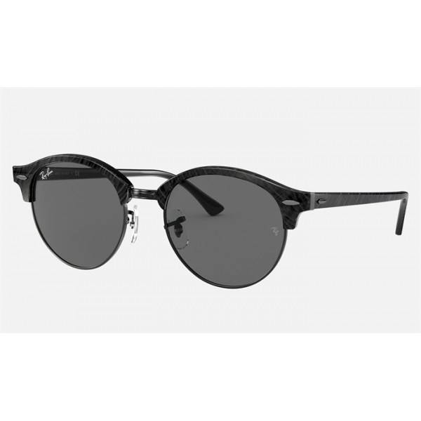 Ray Ban Clubround Marble RB4246 Classic And Wrinkled Black Frame Dark Grey Classic Lens