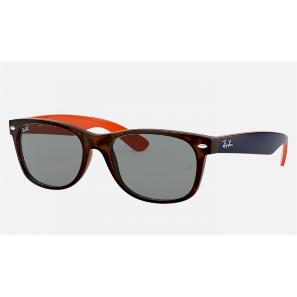 Ray Ban New Wayfarer Bicolor RB2132 Classic And Tortoise Frame Blue With Gray Classic Lens