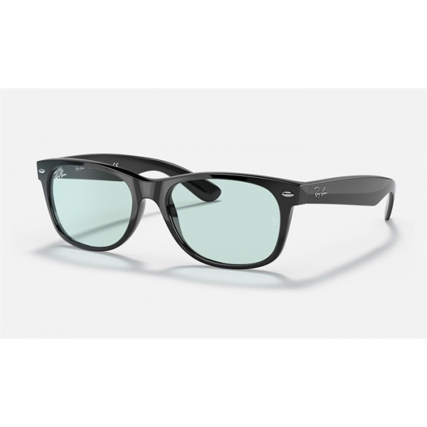Ray Ban New Wayfarer Color Mix Low Bridge Fit RB2132 Classic And Black Frame Blue With Grey Classic Lens