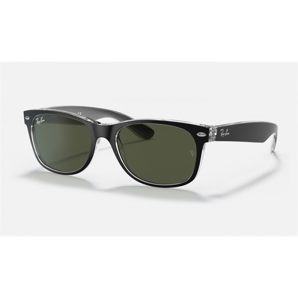 Ray Ban New Wayfarer Color Mix Low Bridge Fit RB2132 Classic G-15 And Transparent Frame Green Classic G-15 Lens