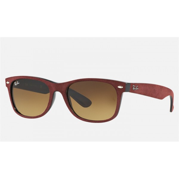 Ray Ban NEW WAYFARER With ALCANTARA RB2132 Gradient And Bordeaux Frame Brown Gradient Lens