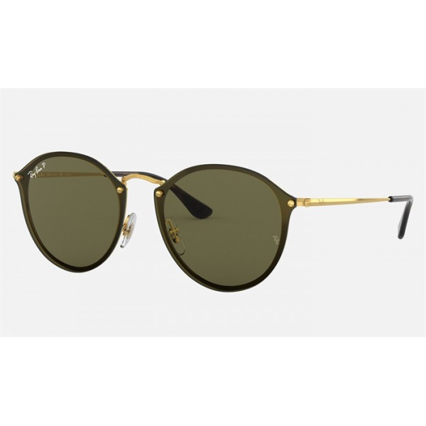 Ray Ban Round Blaze Round RB3574 Polarized Classic G-15 And Gold Frame Green Classic G-15 Lens