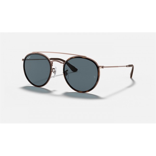 Ray Ban Round Double Bridge Collection RB3647 Classic And Bronze-Copper Frame Blue Classic Lens