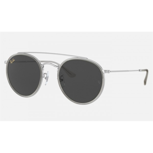 Ray Ban Round Double Bridge Legend RB3647 Classic And Shiny Silver Frame Dark Grey Classic Lens