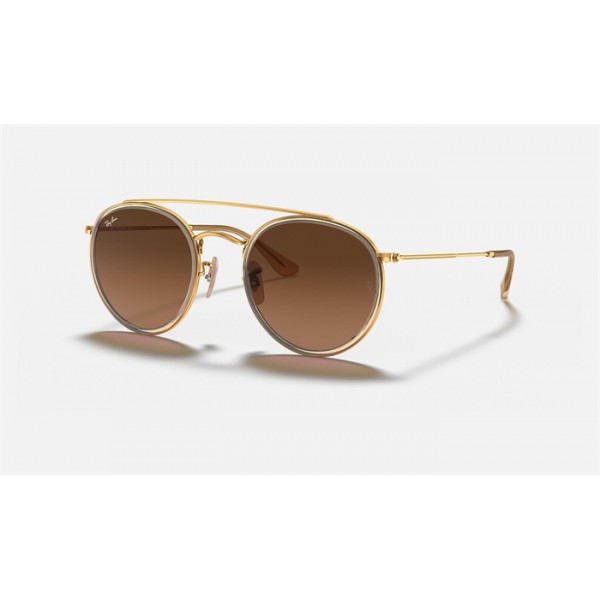 Ray Ban Round Double Bridge RB3647 Gradient And Gold Frame Brown Gradient Lens
