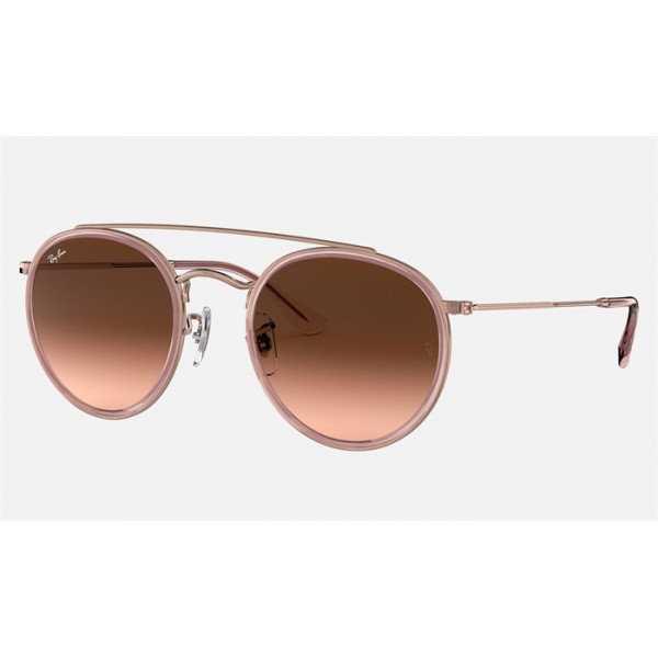 Ray Ban Round Double Bridge RB3647 Gradient And Pink Frame Brown Gradient Lens