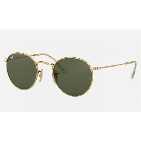 Ray Ban Round Flat Lenses RB3447 Classic G-15 And Gold Frame Green Classic G-15 Lens