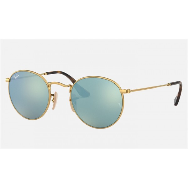 Ray Ban Round Flat Lenses RB3447 Flash And Gold Frame Silver Flash Lens
