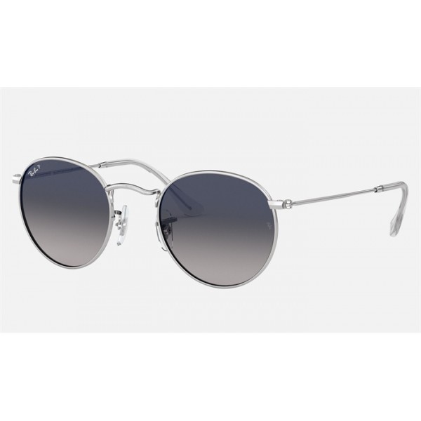 Ray Ban Round Flat Lenses RB3447 Polarized Gradient And Silver Frame Blue With Grey Gradient Lens