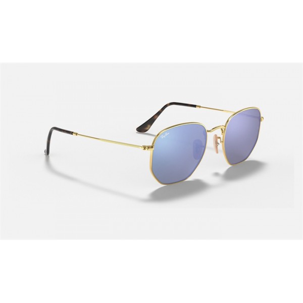 Ray Ban Round Hexagonal Flat Lenses RB3548 Gradient Flash And Gold Frame Light Blue Gradient Flash Lens