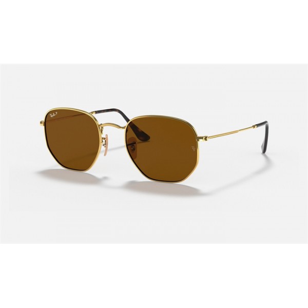 Ray Ban Round Hexagonal Flat Lenses RB3548 Polarized Classic B-15 And Gold Frame Brown Classic B-15 Lens