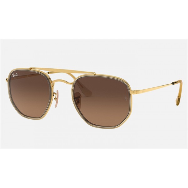 Ray Ban Round Marshal II RB3648 Gradient And Gold Frame Brown Gradient Lens