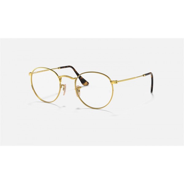 Ray Ban Round Metal Optics RB3447 Demo Lens And Gold Frame Clear Lens