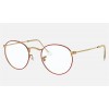 Ray Ban Round Metal Optics RB3447 Demo Lens Red Shiny Gold Frame Clear Lens