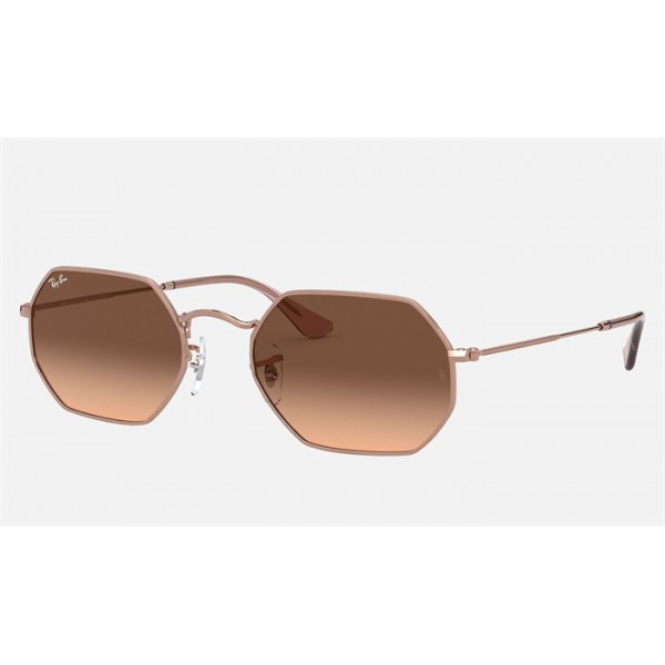 Ray Ban Round Octagonal Classic RB3556 Gradient And Bronze-Copper Frame Brown Gradient Lens