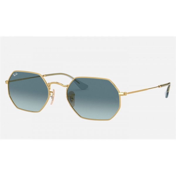 Ray Ban Round Octagonal Classic RB3556 Gradient And Gold Frame Blue Gradient Lens