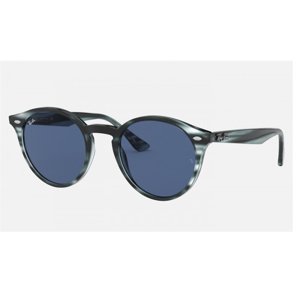 Ray Ban Round RB2180 Low Bridge Fit Classic And Striped Blue Havana Frame Dark Blue Classic Lens