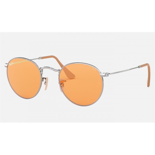Ray Ban Round Washed Evolve RB3447 Photochromic Evolve And Silver Frame Orange Photochromic Evolve Lens